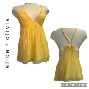 ALICE + Olivia yellow silk SL top Sz L